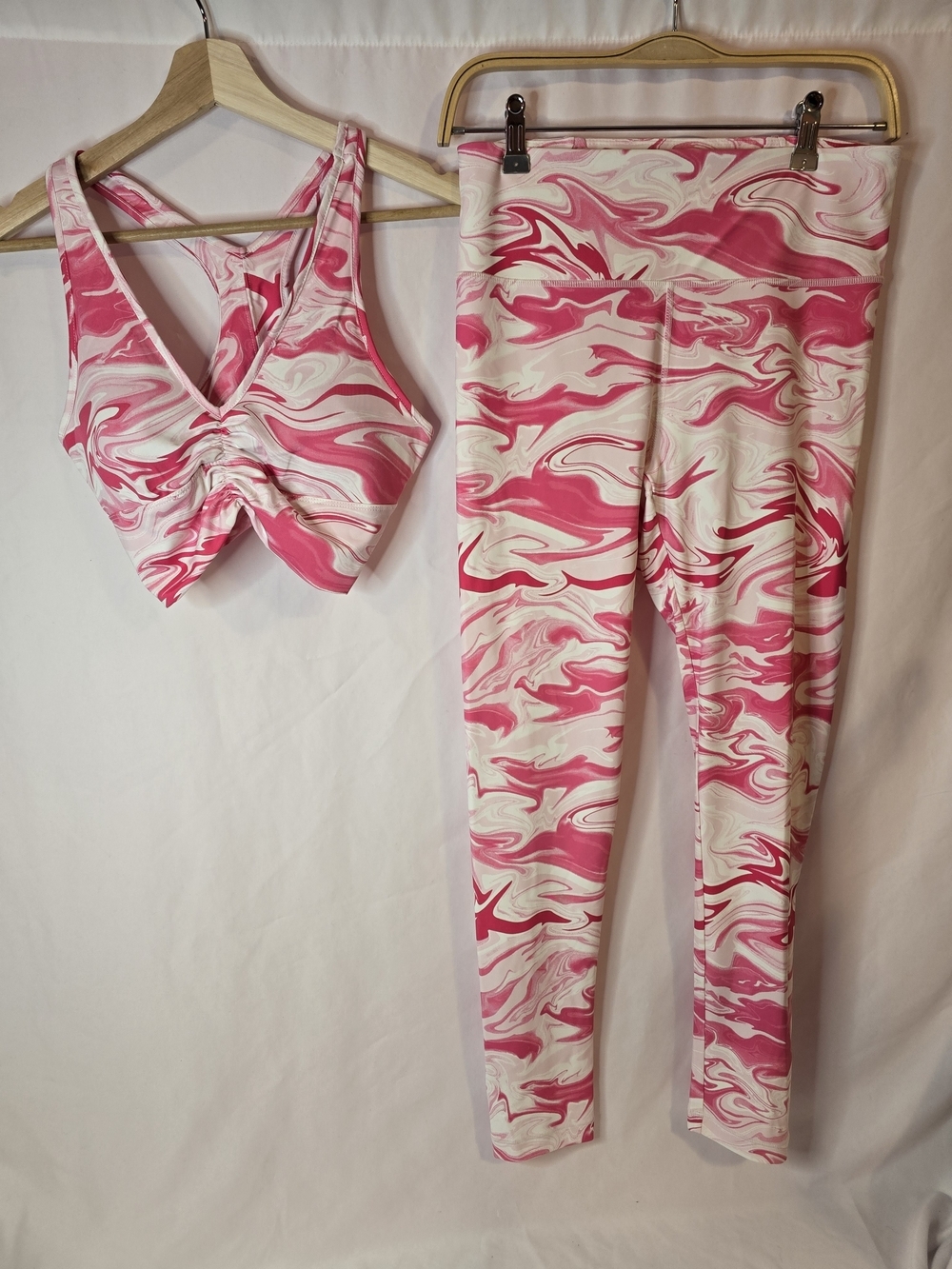 Urban Planet Pink Marble High-Waist Leggings & Matching Sports Bra Set